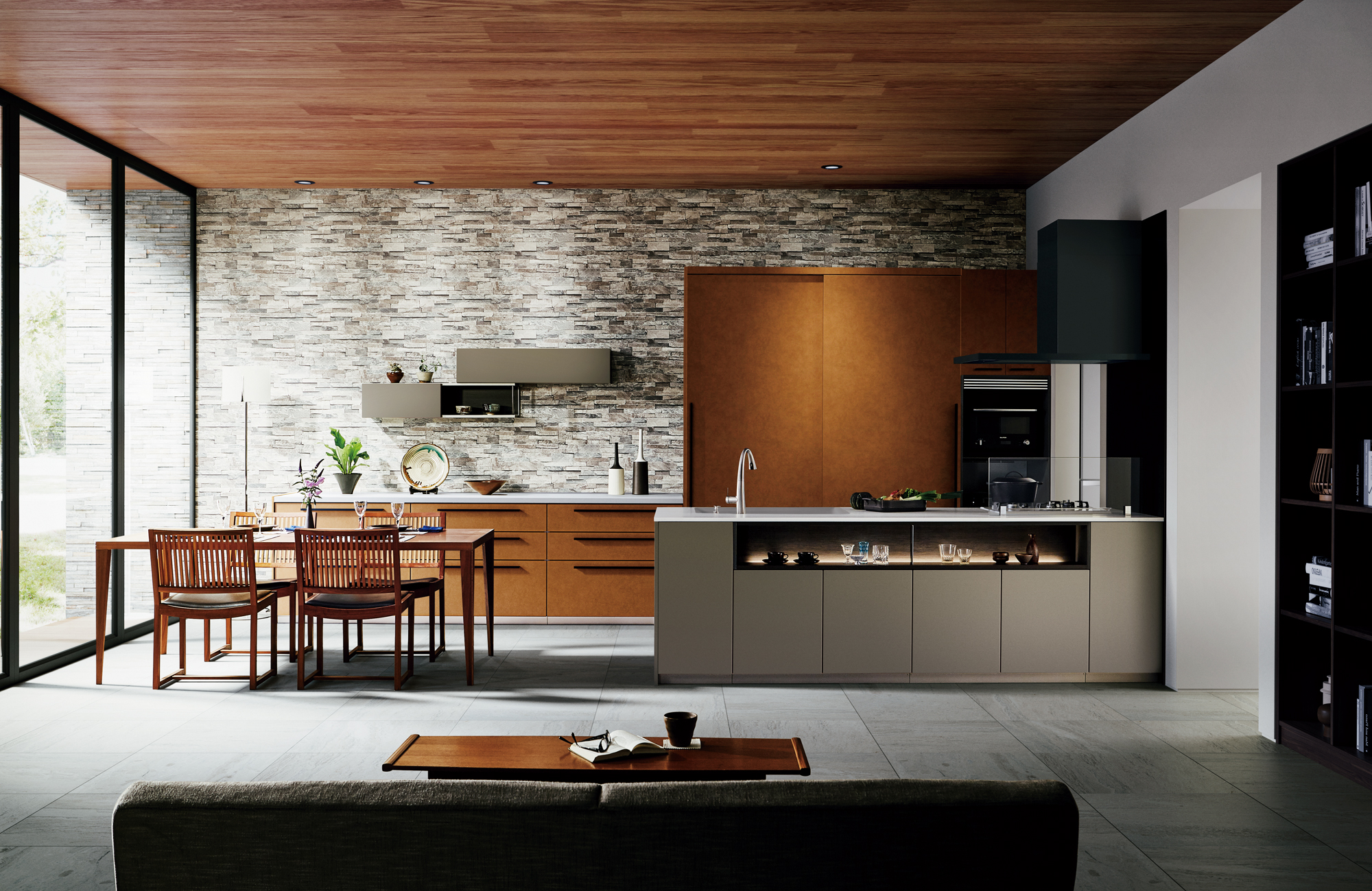 オーセンティックスタイルのキッチン・リビング空間：トクラスのコーディネート例