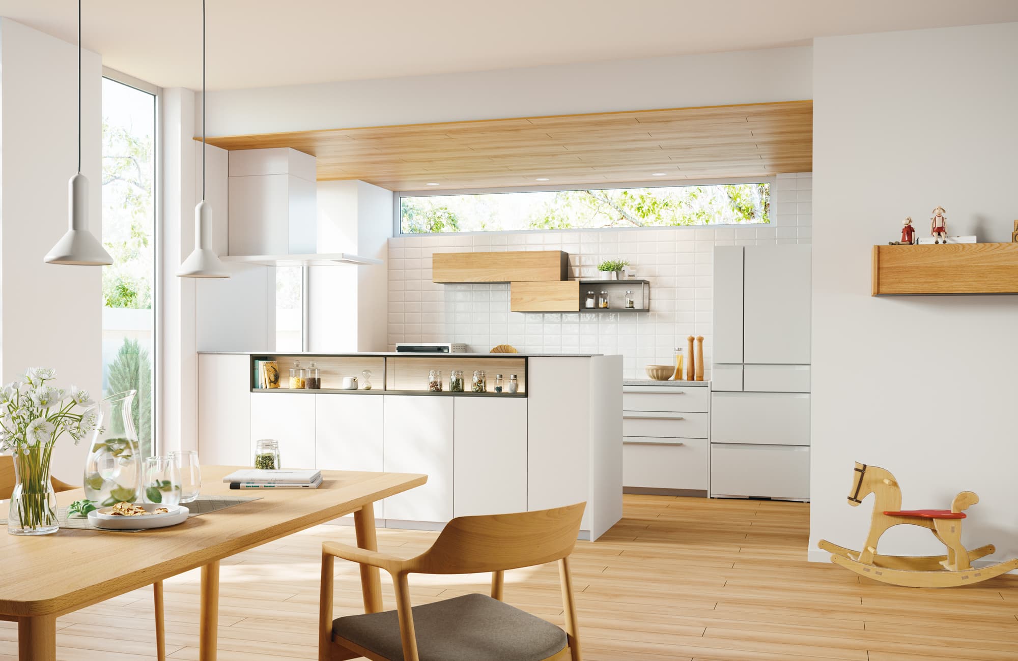 ナチュラルスタイルのキッチン・リビング空間：トクラスのコーディネート例