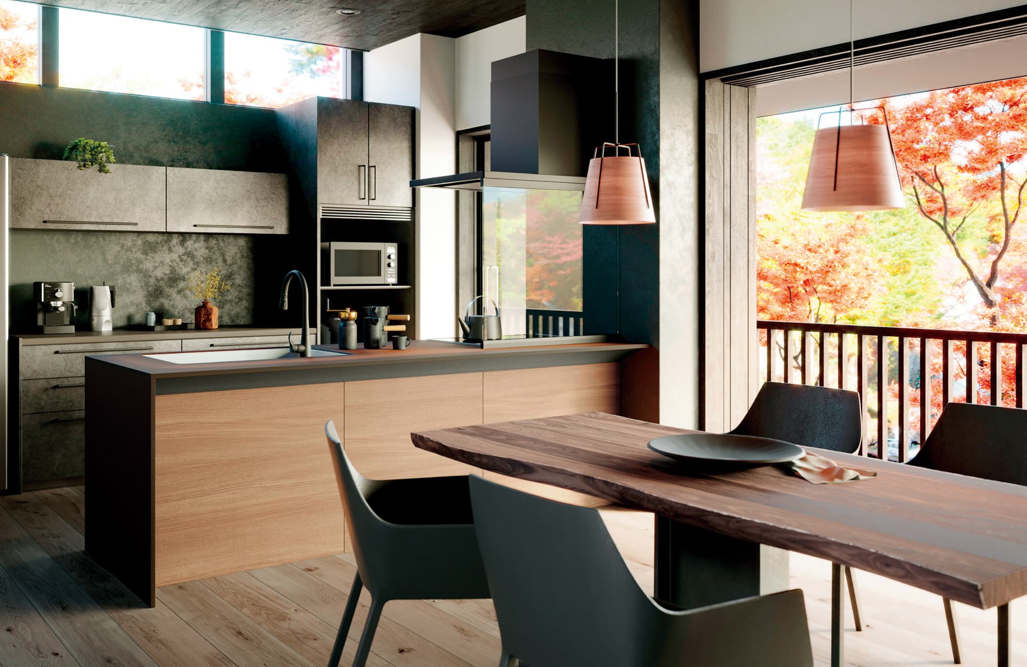 和モダンスタイルのキッチン・リビング空間：トクラスのコーディネート例